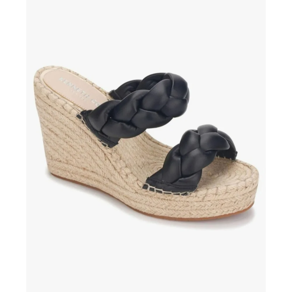 Kenneth Cole Black Braided Strap Espadrille Wedge fits 9 M